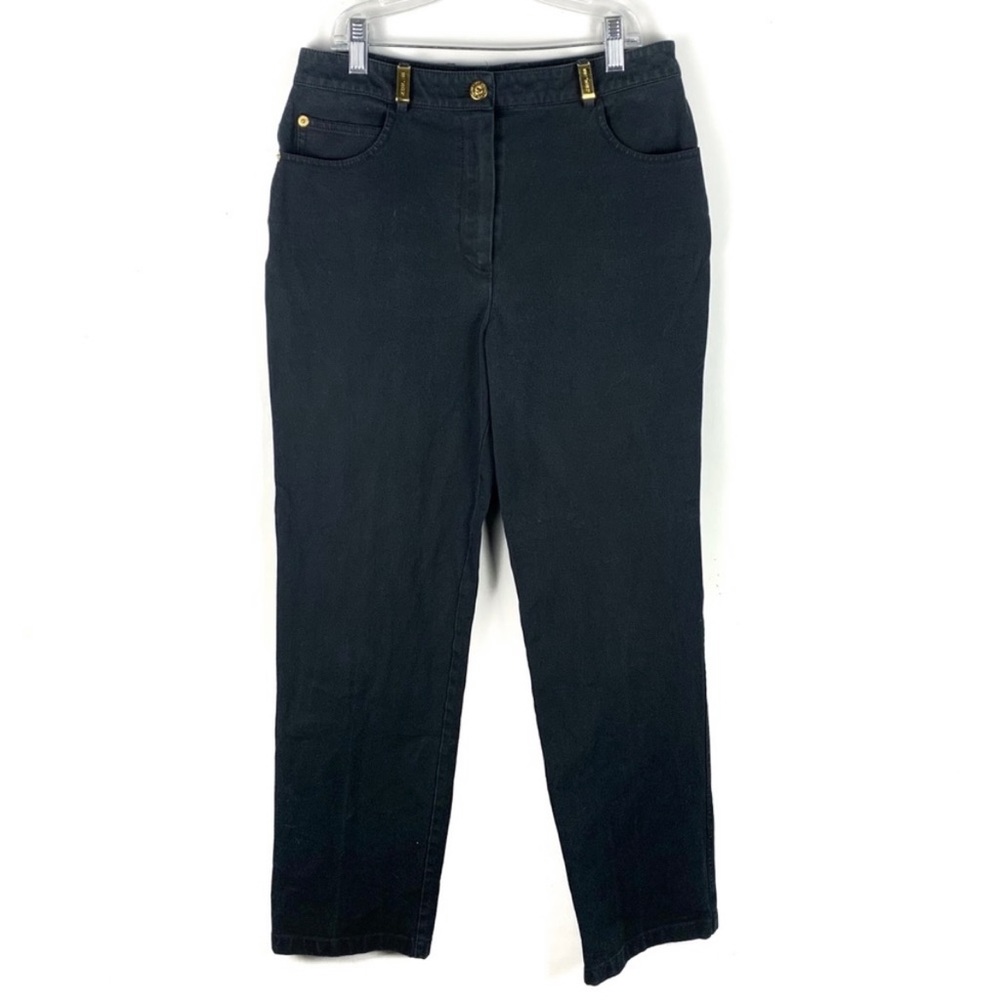 St. John Black Straight Leg Gold Hardware Casual Minimal Denim Pants Jeans 6 - Picture 1 of 9